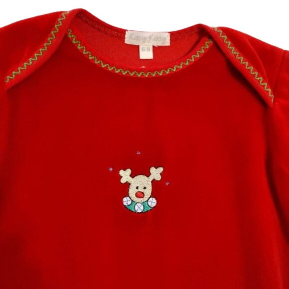 Kissy Kissy Reindeer Velour Christmas Romper Size 6-9m - Picture 3 of 5